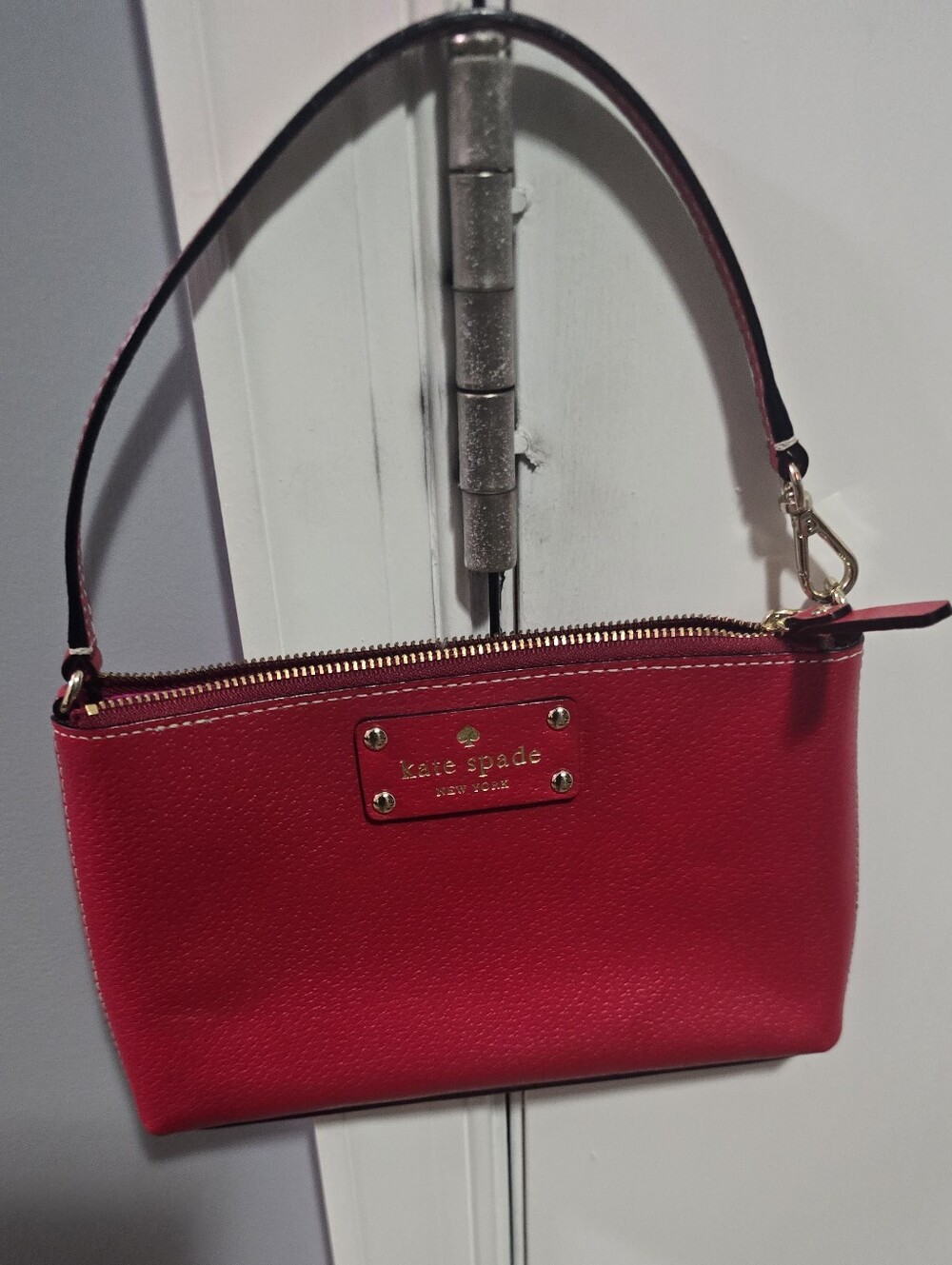 Kate Spade Mini Red Leather Wristlet Pouch Purse.